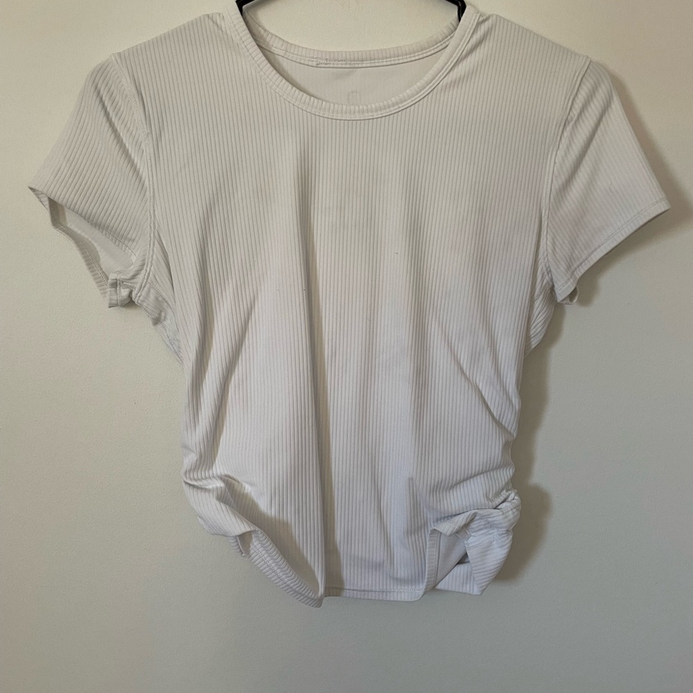 Lululemon Athletica White Ribbed Short Sleeve Tee